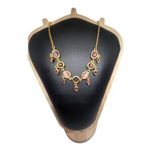 Elegant Gold Tone Pink Faux Stone Necklace